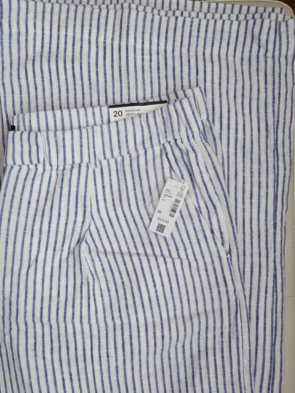 NWT Reitmans Linen‑Blend Wide‑Leg Pants – Size 20R – Blue/White Stripe